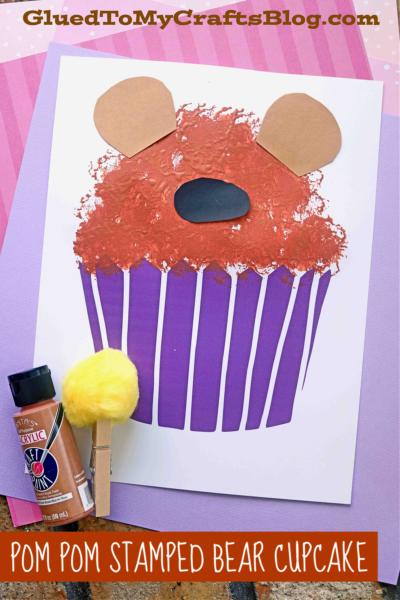 Pom Pom Stamped Bear Cupcake Craft Idea