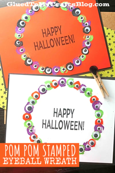 Pom Pom Stamped Halloween Eyeball Wreath