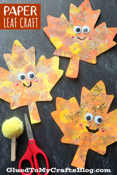 Pom Pom Stamped Leaf Craft Idea For Kids