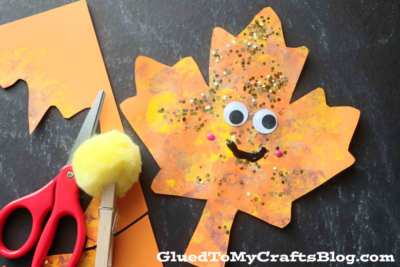 Pom Pom Stamped Leaf Craft Idea For Kids