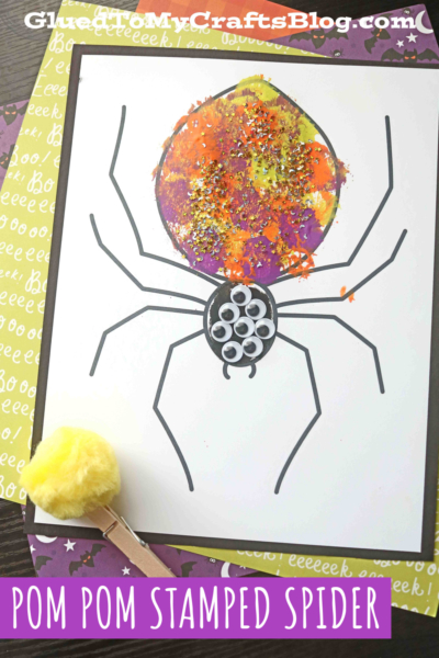Pom Pom Stamped Spider Craft For Halloween