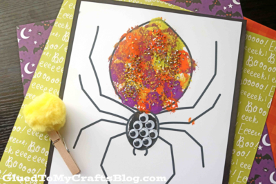 Pom Pom Stamped Spider Craft For Halloween
