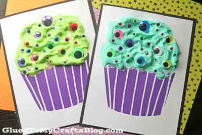 Puffy Paint Monster Cupcake For Halloween