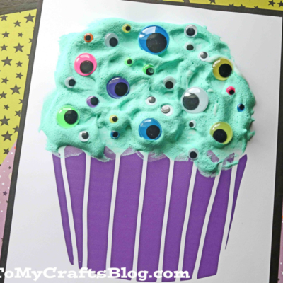 Puffy Paint Monster Cupcake For Halloween