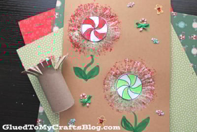 Toilet Roll Stamped Peppermint Candy Flowers