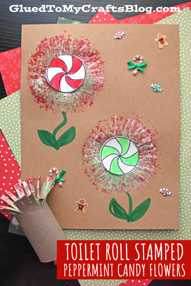 Toilet Roll Stamped Peppermint Candy Flowers
