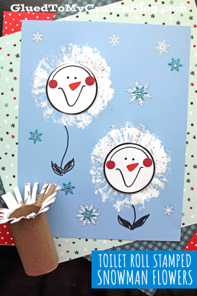 Toilet Roll Stamped Snowman Flowers