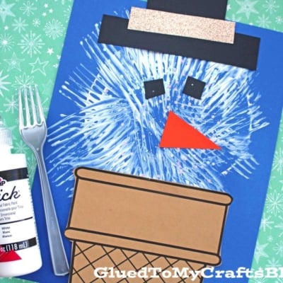 Fork Painted Snowman Ice Cream Cone Craft Idea For Kids