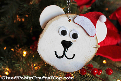 Wood Slice Bear Ornament For The Tree