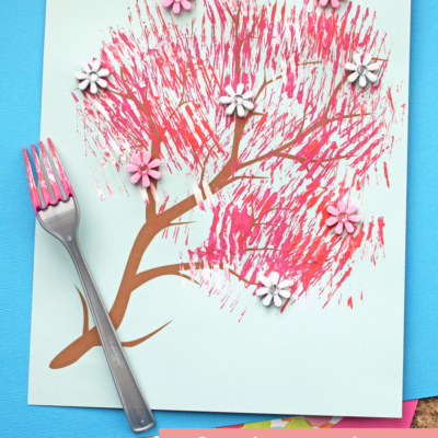 Fork Painted Cherry Blossom Tree Branch Craft
