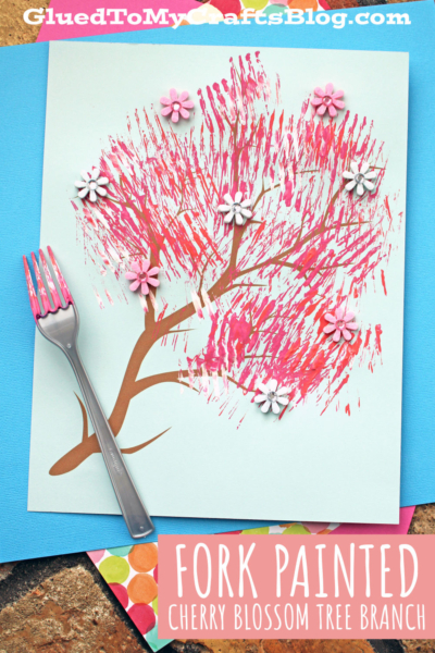 Fork Painted Cherry Blossom Tree Branch Craft