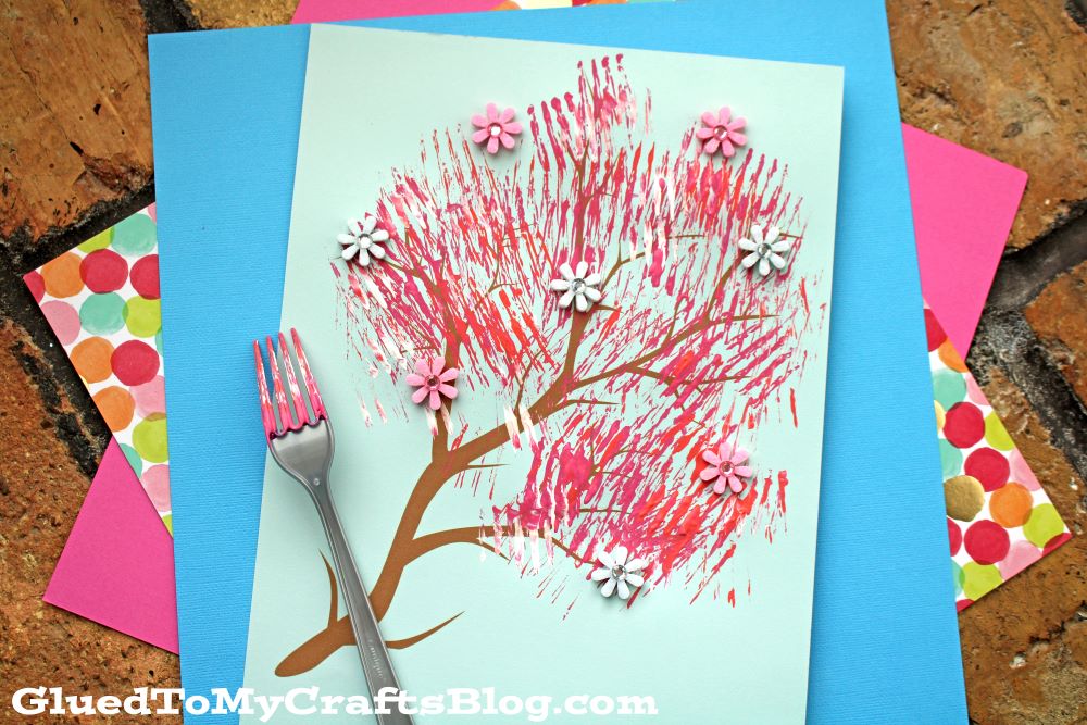 Fork Painted Cherry Blossom Tree Branch Craft