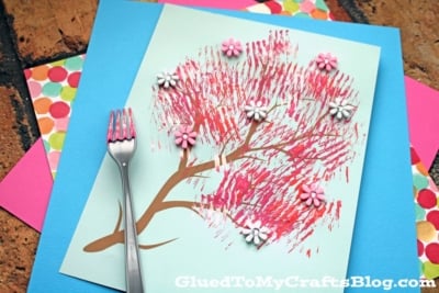Fork Painted Cherry Blossom Tree Branch Craft