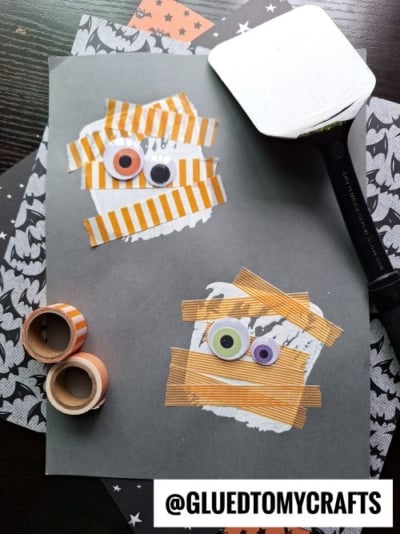 Spatula Stamped Mummies - use washi tape for the wraps