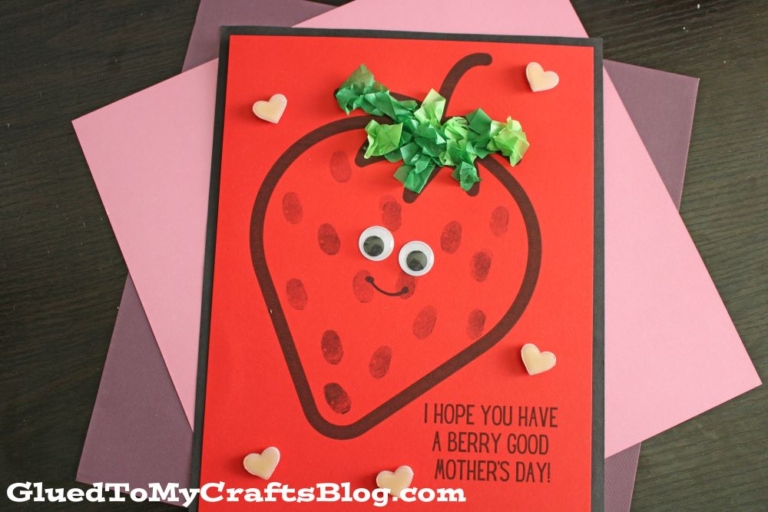 Fingerprint Strawberry Card For Mother's Day