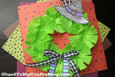 Cupcake Liner Green Witch Wreath Craft Idea For Kids