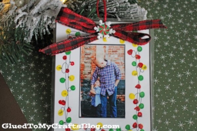 Q-Tip Painted Christmas Lights Picture Frame Ornament