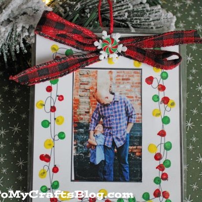 Q-Tip Painted Christmas Lights Picture Frame Ornament
