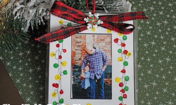 Q-Tip Painted Christmas Lights Picture Frame Ornament