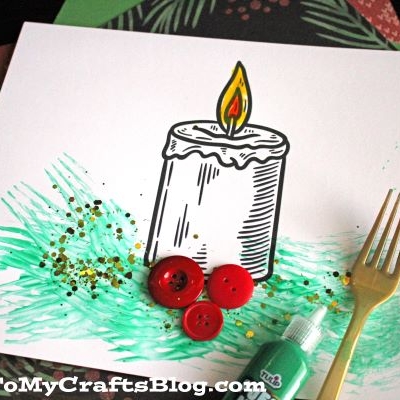 Fork Painted Christmas Candle Craft Idea