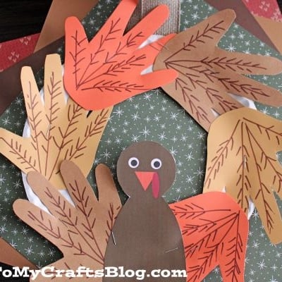 Handprint Feather Turkey Wreath Craft For Kids