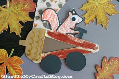 Popsicle Stick Acorn Car w/Squirrel Craft Idea