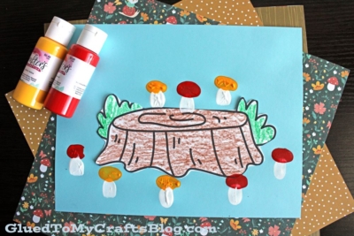 Thumbprint Mushrooms On Log Craft Idea For Kids