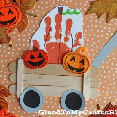 Popsicle Stick Pumpkin Patch Wagon Craft Idea