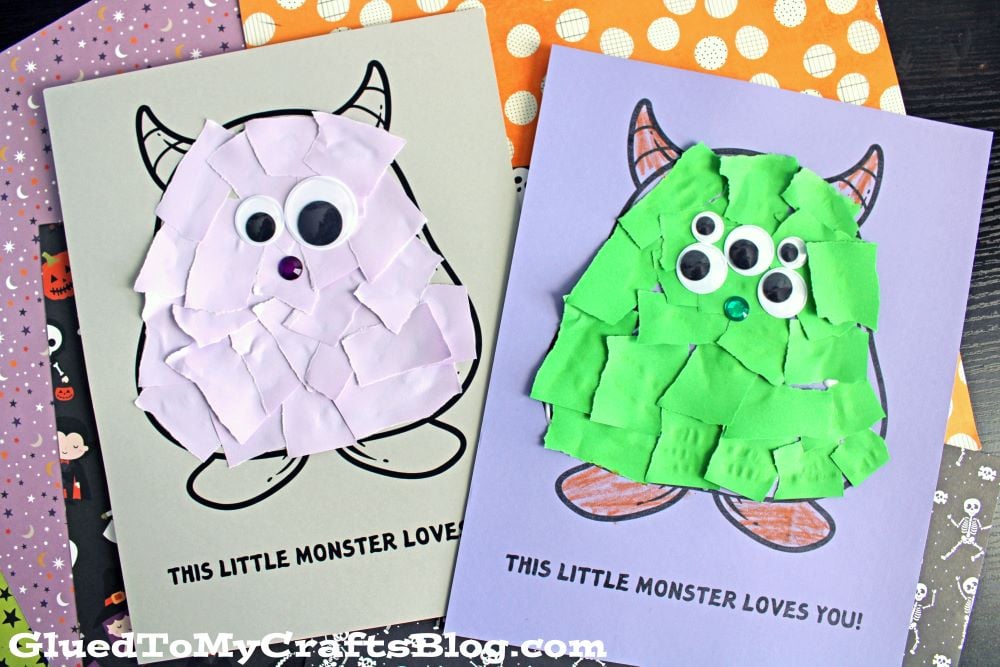 Torn Paper This Little Monster Loves You Craft