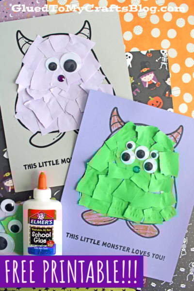 Torn Paper This Little Monster Loves You Craft