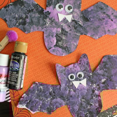 Pom Pom Stamped Bat Craft Idea For Halloween