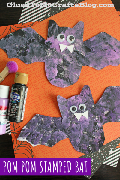 Pom Pom Stamped Bat Craft Idea For Halloween