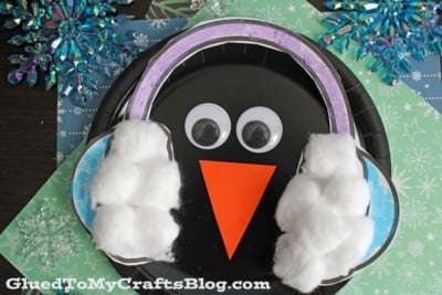 Paper Plate Ear Muff Penguin Craft Idea