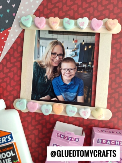 CANDY HEART PHOTO FRAME CRAFT IDEA - USE FOUR JUMBO POPSICLE STICKS