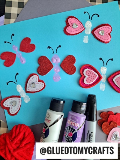 FINGERPRINT AND HEART BUTTERFLIES - USE CRAFT PAINT AND YOUR INDEX FINGER FOR THE BUTTERFLIES BODY