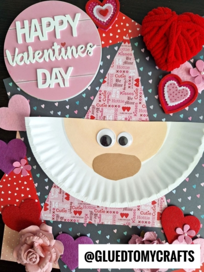 PAPER PLATE VALENTINE'S DAY GNOME - SIMPLY CUT A LARGE PAPER PLATE IN HALF AND ADD TO A LARGE TRIANGLE CUTOUT