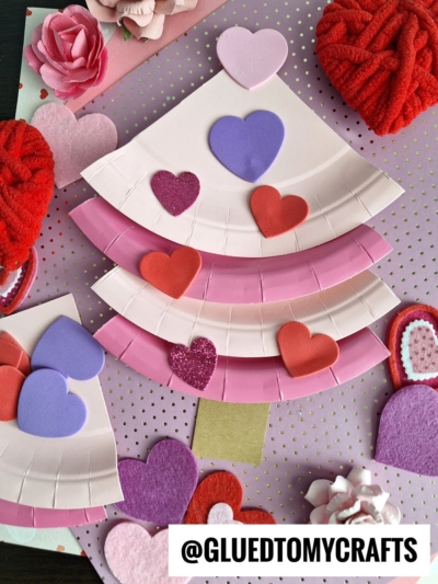 USE PINK PAPER PLATES TO MAKE VALENTINE'S DAY TREES
