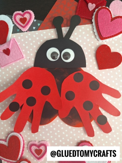 CRAFT FOAM HEART TURNED LADYBUG - THE WINGS ARE HANDPRINT CUTOUTS