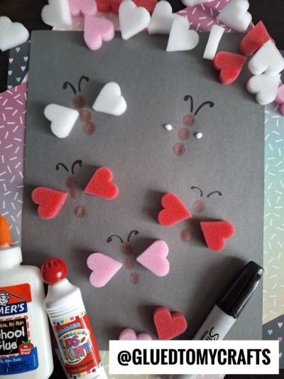 USE FOAM HEART SHAPES TO MAKE THIS BUTTERFLY CRAFT IDEA