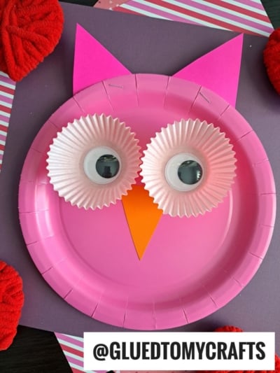 PAPER PLATE OWL WITH CUPCAKE LINER EYES