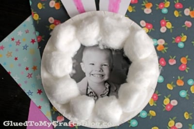 Cotton Ball Bunny Photo Frame Craft Idea