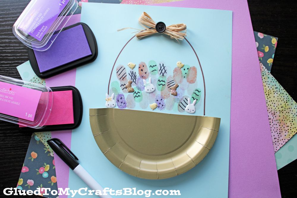 Paper Plate & Thumbprint Easter Egg Basket Craft
