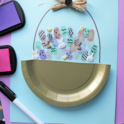Paper Plate & Thumbprint Easter Egg Basket Craft