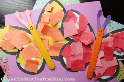 Popsicle Stick & Torn Paper Butterfly Craft Idea-3