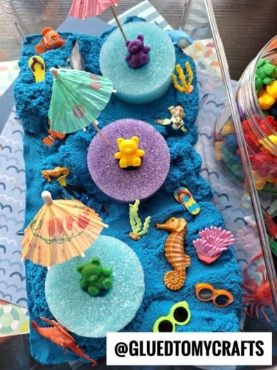 BEAR LAZY RIVER - USE POOL NOODLES, PLASTIC BEARS AND BLUE KINETIC SAND