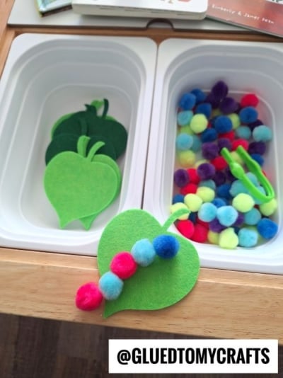 CATERPILLAR PLAY - USE FELT LEAF CUTOUTS AND POM POMS