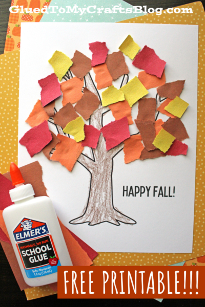 Torn Paper Fall Tree Craft for Kids – Free Template Included