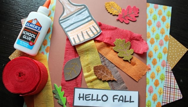 Crepe Paper & Leaf Sticker Fall Paint Brush Craft Idea for Kids