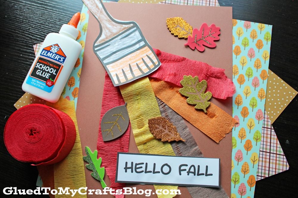 Crepe Paper & Leaf Sticker Fall Paint Brush Craft Idea for Kids