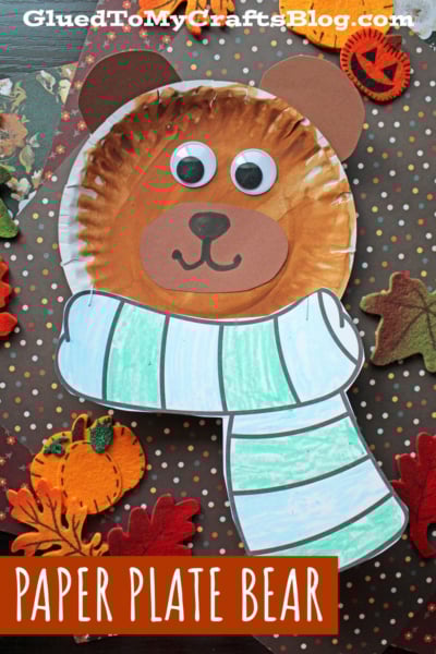Paper Plate Bear with Scarf Craft Idea for Kids to Make This Fall Season